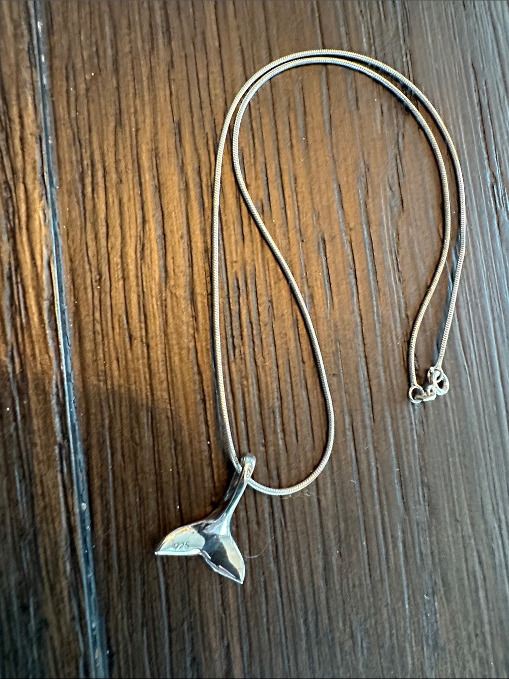 Sterling Silver Whale Tail Pendant Necklace - Silver 925